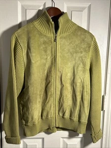 VTG Avalin Womens Green Super Soft Genuine Suede Front Sweater Jacket Size XL - Picture 1 of 8