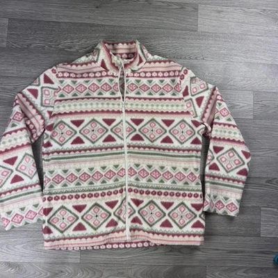 Alfred Dunner Fair Isle Print Fleece Jacket S Pink Green Cream Cozy Christmas - Image 1 of 4