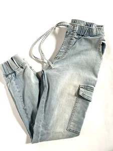 Almost Famous Cargo Jogger Light Wash Blue Jeans Sz M High Rise Utility Stretch - Picture 1 of 9