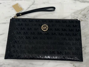 MICHAEL KORS **NWT** Fulton Large Zip Clutch Wristlet Black Embossed Patent - Picture 1 of 9