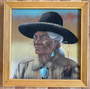 MEDICINE CROW ORIGINAL SAND PAINTING ON BOARD NAVAJO ELDER 18.75" X 18.75" - Picture 1 of 4