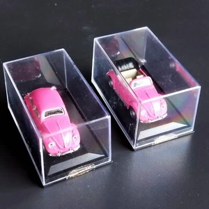 Hongwell diecast model cars. 2 VW Beetles .Size 1:72 . 6.5 cm.Unused.Cased.Pink. - Picture 1 of 4