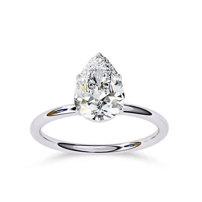 8/9 Ct Pear Diamond Solitaire Engagemen Wedding Ring 14K White Gold Lab Grown - Image 1 of 4