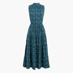 New JCREW Size 2 Printed Mockneck Tiered Midi Dress in Teal Floral $128 CD299 - Picture 1 of 5
