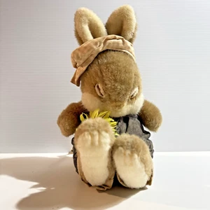 Brown Sleeping Easter Bunny Rabbit Plush Gingham Cap & Overalls Farm Softees Vtg - Picture 1 of 10