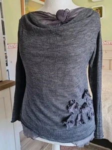 Damenpullover 44 gebraucht elegant grau Vorderteil doppellag. Chiffon/Wollmischg - Bild 1 von 6