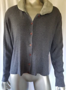 Vintage Kathie Lee Collection Faux Fur Collar Cardigan Sweater Size Large 12/14 - Picture 1 of 10