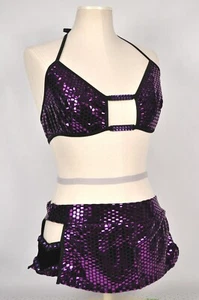 Purple Metallic Foil Square Bralet & Micro Mini Skirt Set by Dreamgirl M/L - Picture 1 of 7