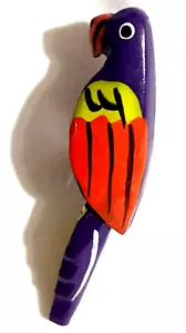 Brooch Pin VTG Hand Enamel Painted Wood Wooden Parrot Artisan Philippines 3.5" - Picture 1 of 4