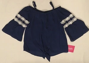 Girl's Blue Dress Shirt and Flower Choker Necklace Size 14 NWT - Picture 1 of 5
