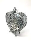 Candle Lantern Silver Patina Metal Heart Shape 12"