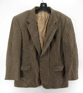VINTAGE Lands End Jacket Men 43 Brown Lambs Wool Tweed Blazer Sport Coat 90s - Picture 1 of 14