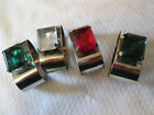 4 Vintage Audrey Diamond Ring Silverplate Napkin Ring  Red-green-clear Hong Kong
