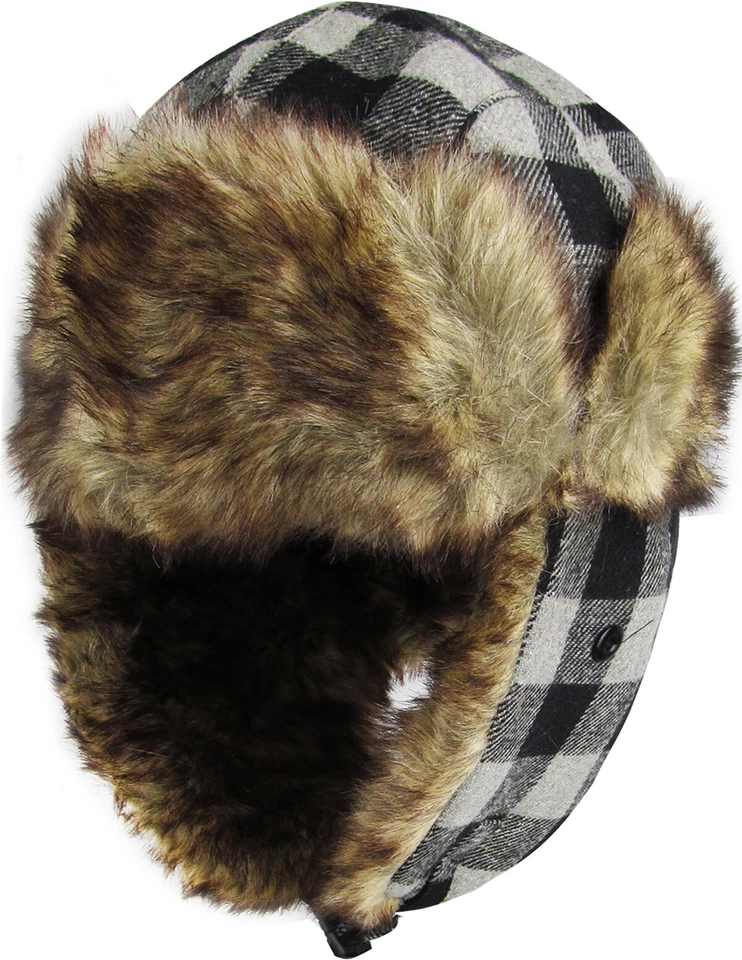 Buffalo Plaid Aviator Trapper Hat Winter Cap Ski Warm Fur Cap - Image 1 of 1