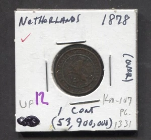 1878-Netherlands-1 Cent- UF - Picture 1 of 2