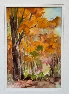 GILDA PERRARA / PEREIRA WATERCOLOR PAINTING ORIGINAL FALL LEAF SEASON LANDSCAPE - Picture 1 of 14