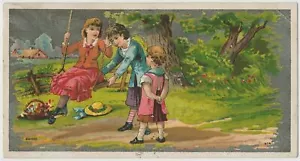 Three Beautiful Children Playing - Victorian Trade Card ca.1885 - Picture 1 of 2