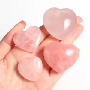 Rose Quartz Heart Shaped Pink Crystal Carved Palm Love Healing Gemstones - Picture 1 of 20