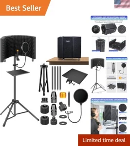 Microphone with Pop Filter & Tripod Stand, Foldable Mic Shield with Triple So... - Picture 1 of 8