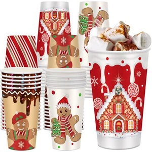 60 Pcs Christmas Paper Cups Xmas Disposable coffee Cups 16oz Christmas Cups f... - Picture 1 of 6