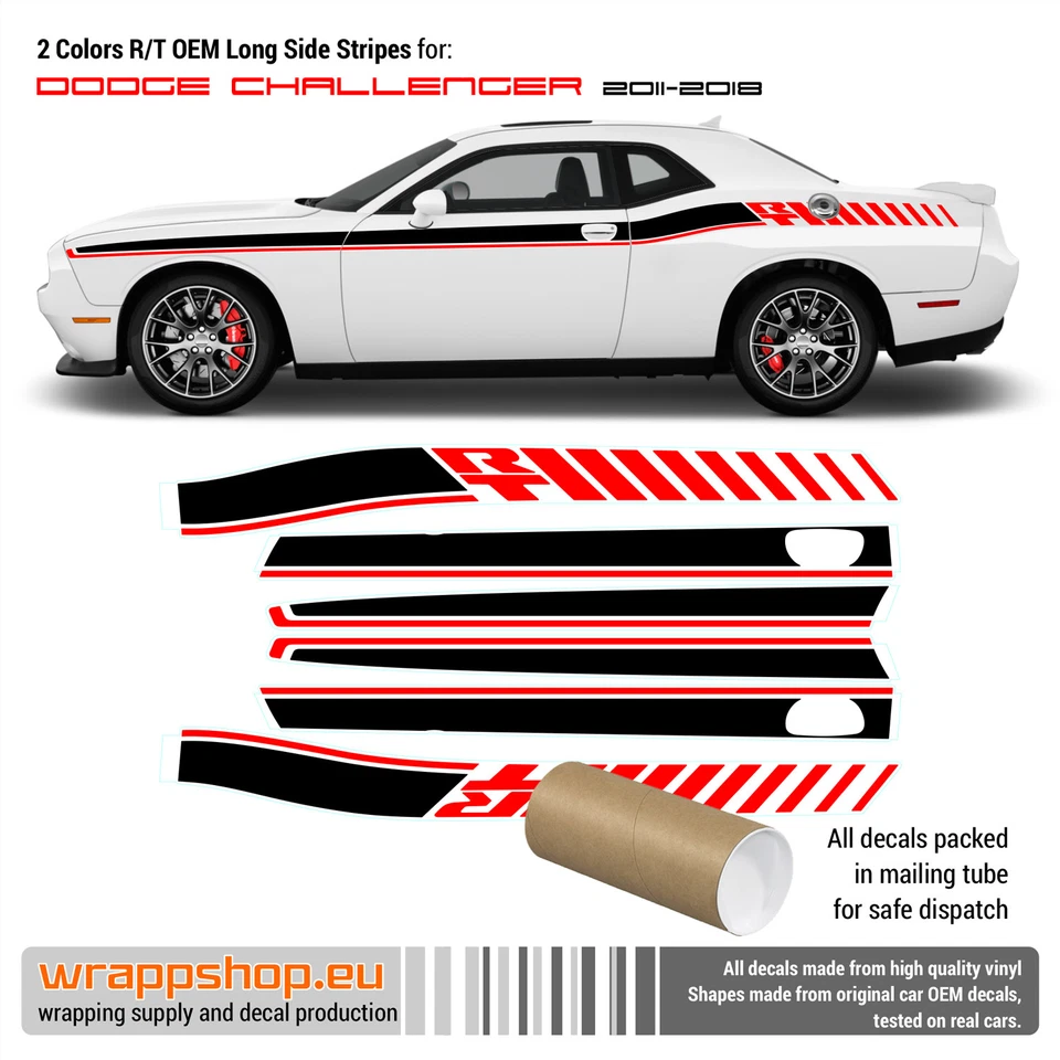 RT 2 colores rayas laterales largas para Dodge Challenger 2011-2018 Foto 1 de 3
