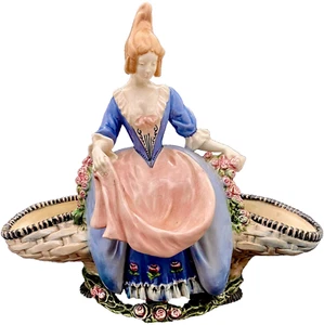 DE COLECCIÓN REINO UNIDO VICTORIANO ANTIGUO PORCELANA ESMALTADA FIGURA GRANDE 14" DONCELLA CON CESTAS g - Imagen 1 de 17