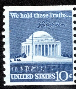 US #1520 (1973) 10c - MNH (Coil pair) EFO: Blue line thru Jefferson Memorial - Picture 1 of 3