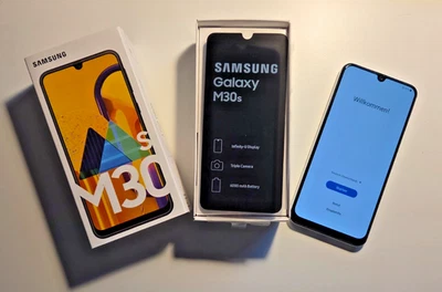 Samsung Galaxy M30s 64 GB Weiß in OVP, Fingerabdrucksensor auf Rückseite - Bild 1 von 4