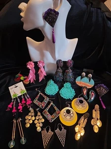 Vintage jetzt großes gemischtes Set 15 Paar Ohrringe bunt Statement Fun Boho - Bild 1 von 11
