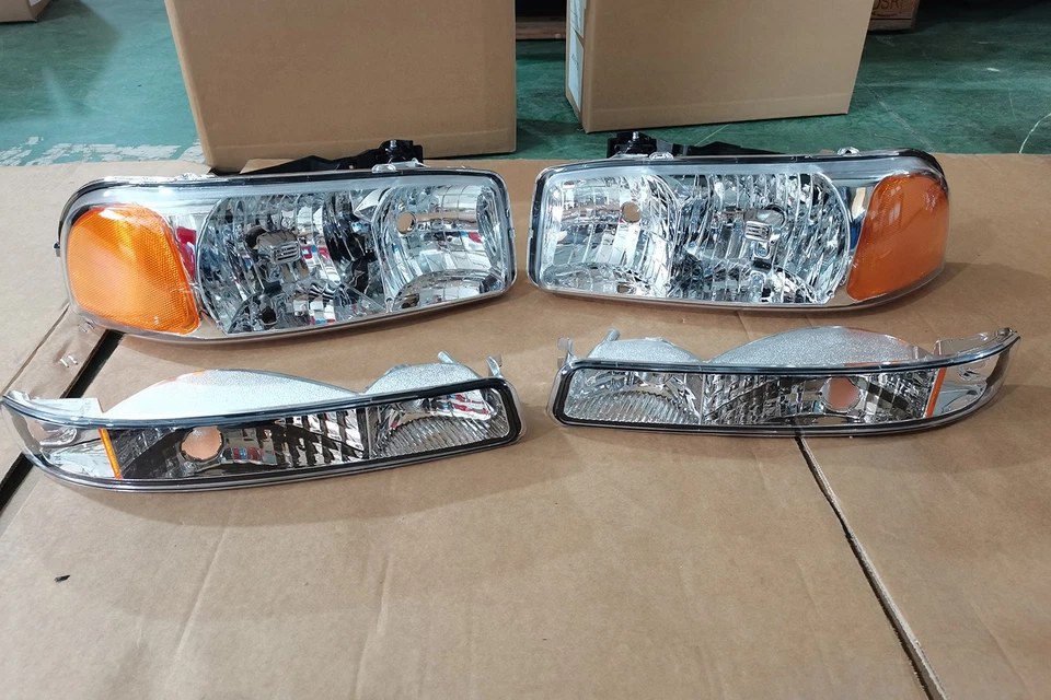 Faros cromados con lámparas de parachoques para 99-06 GMC Yukon Sierra 1500 2500HD 2000-06 Foto 1 de 4