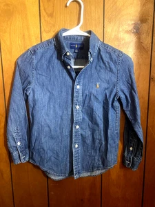 NWT Polo Ralph Lauren Denim Button Up Shirt Boys Size 7 Long Sleeve - Picture 1 of 7