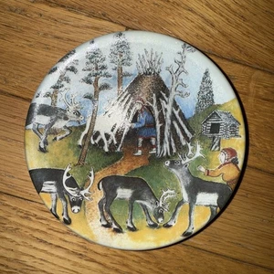 Vintage 1980’s A. Alariesto Reindeer Herder Summer Plate 4.5” Arabia Finland 39 - Picture 1 of 2