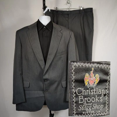 Christian Brooks Mens Gray Stripe 2pc Suit Blazer Sport Coat 50L Pants 43x31-34* - Image 1 of 4