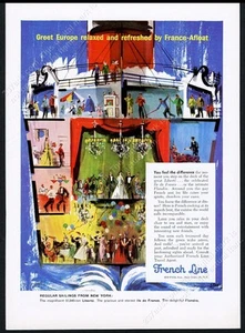 Arte de crucero French Line 1958 por Jean Pages anuncio impreso de viaje vintage - Imagen 1 de 7