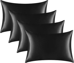 Satin Silk Pillowcase for Hair and Skin, Black Pillow Cases Standard Size Set... - Picture 1 of 5