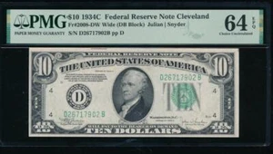 AC 1934C $10 Cleveland FRN PMG 64 EPQ Fr 2008-D - Picture 1 of 2
