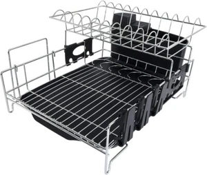 Upgraded Stainless Steel 2 Tier Black Sturdy Plastic Drainers Dish Drying Rack,L - Picture 1 of 3