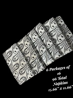 6 упаковок из 16 черно-белых салфеток для вечеринок с узором пейсли 15,66 x 11,66 дюйма 96 штук - Изображение 1 из 4