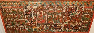 RARA ESCENA DE PERSONAS Y ANIMALES ANTIGUOS DE LA INDIA ACRÍLICO SOBRE TELA DE CERA PINTURA SIN FIRMAR  Foto 1 de 4