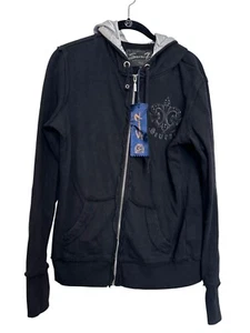 Sudadera con capucha negra con cremallera Seven7 XL con forro de capucha plateada y gráfico de ala - Imagen 1 de 6