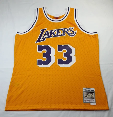 NEW, Men’s MITCHELL & NESS Yellow Kareem Abdul Jabar 84-85 Lakers Jersey (XL) Cover
