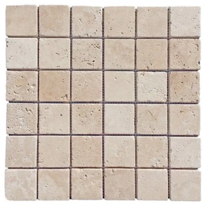 Sample of Tumbled Classic Light Travertine Mosaic Tiles 48 x 48 mm - Picture 1 of 6
