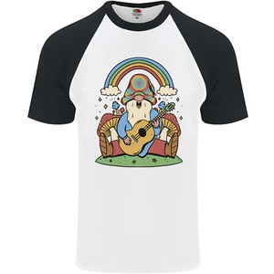 Trippy Guitar Hippy Gnome Magic Mushrooms Mens s/S Baseball T-Shirt - Picture 1 of 50