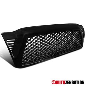 For 2005-2011 Toyota Tacoma Glossy Black Honeycomb Mesh Front Bumper Hood Grille