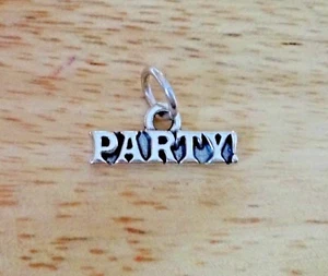 Sterling Silver 8x17mm Birthday Charm that says Party Charm! - Picture 1 of 3