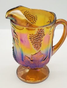 Vintage Iridescent Carnival Glass Pitcher With Grapes 11 Inch Tall - Picture 1 of 7
