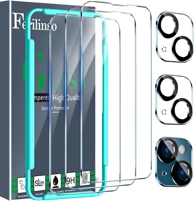 FERILINSO iPhone 14 & 13 Screen Protector & Camera Lens Protector 9H Tempered Glass 3 Pack