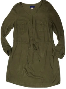SIMPlY STYLED Women’s Sz L Green Drawstring Buttons Roll Long Sleeve Dress - Picture 1 of 10