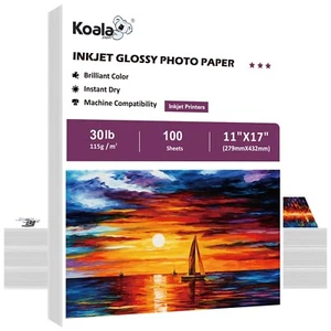 Koala Thin Photo Paper 11x17 30lb Glossy Inkjet Printer Paper 300 Sheets 115gsm - Picture 1 of 9
