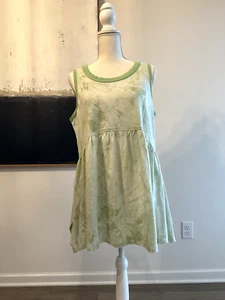 Grünes Babydoll ärmelloses Tunika Oberteil Bluse Kleid große Krawatte gefärbt - Bild 1 von 5